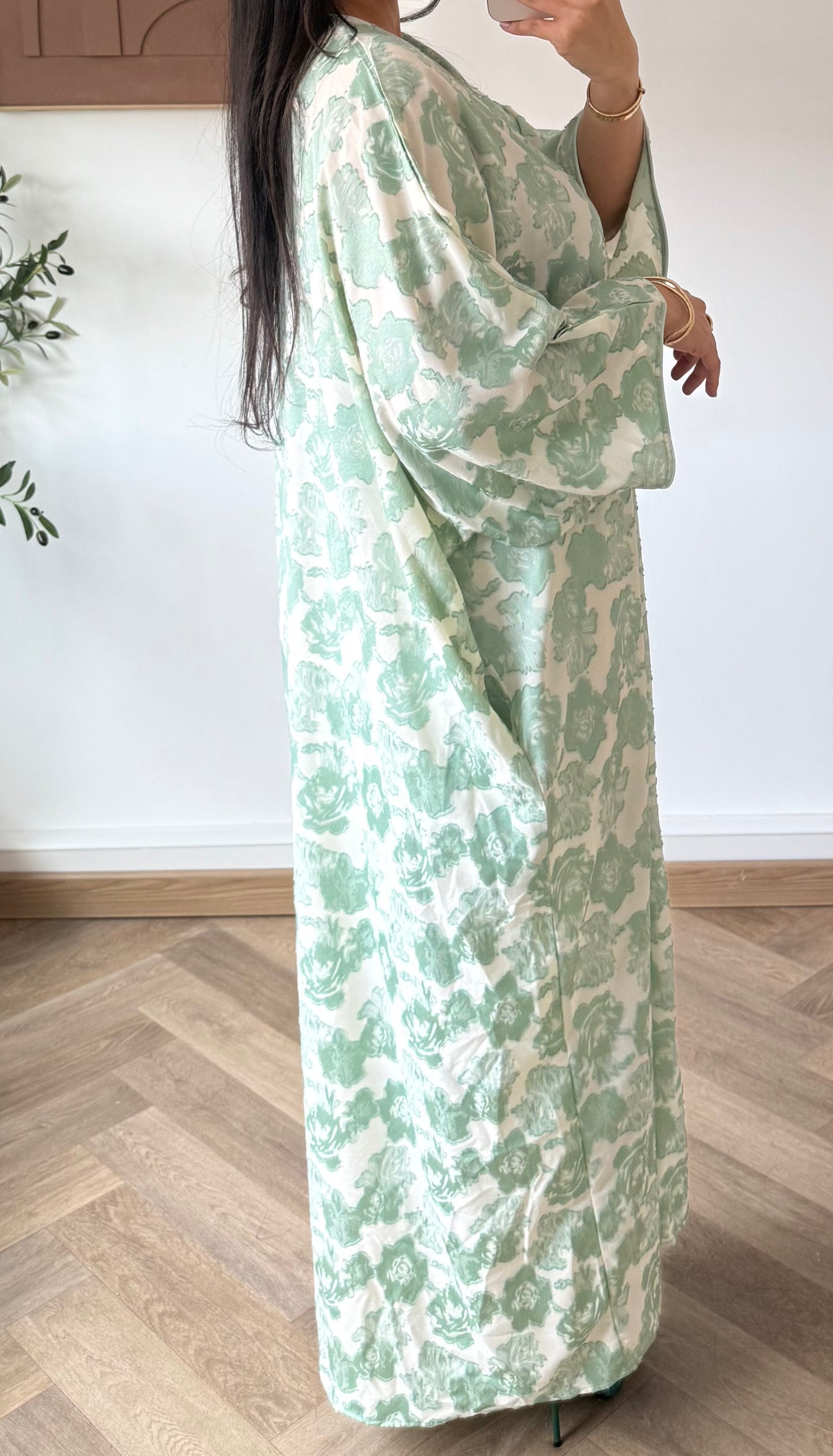 Robe large col V broderie nuageux Vert