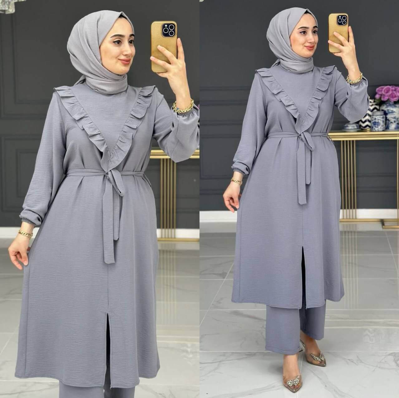 ENSEMBLE LONG GRIS MODESTE