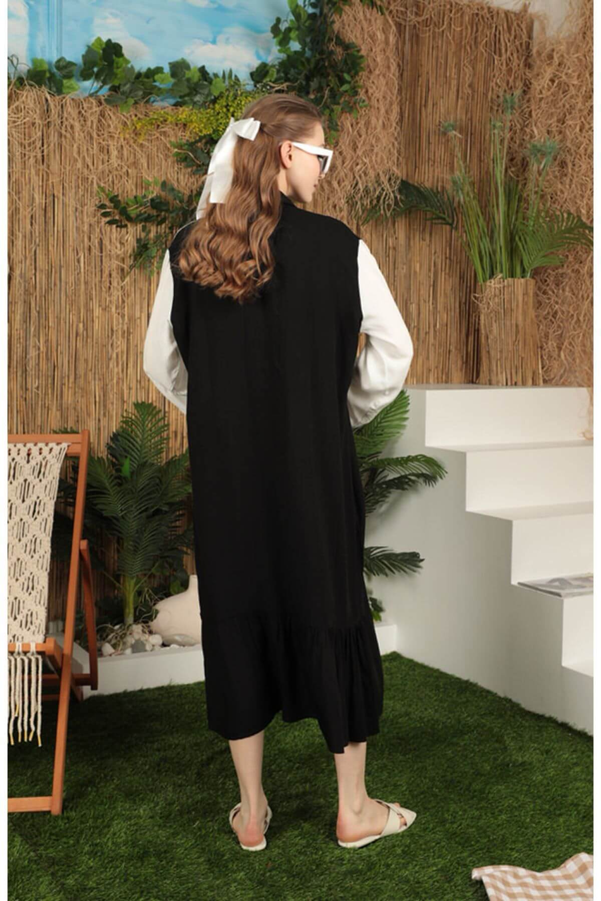 Gandora En Tissu Viscose brodée Pour Femmes, Noir/Blanc