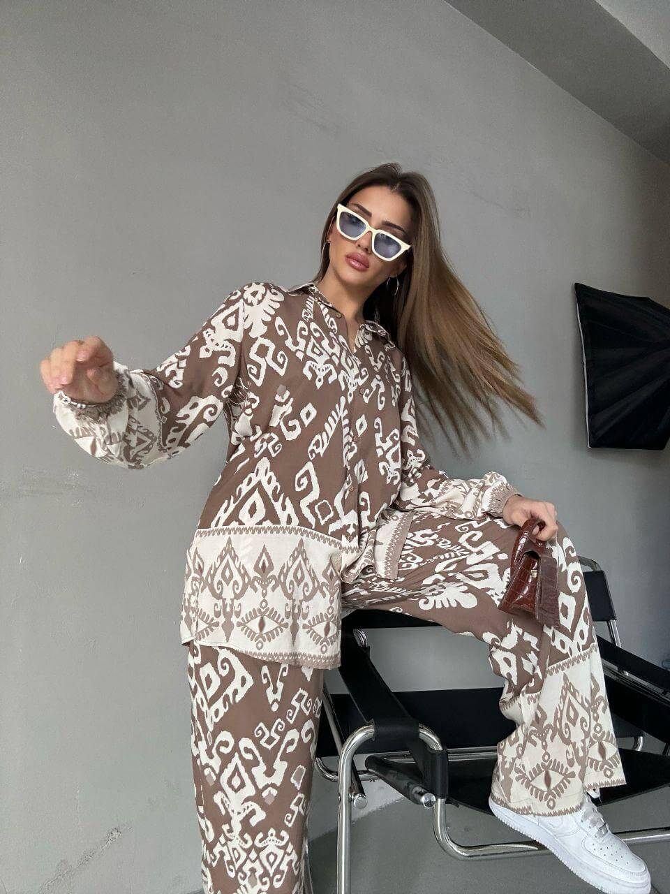Ensemble Pour Femme À Motif top tendance 2024 marron et Beige