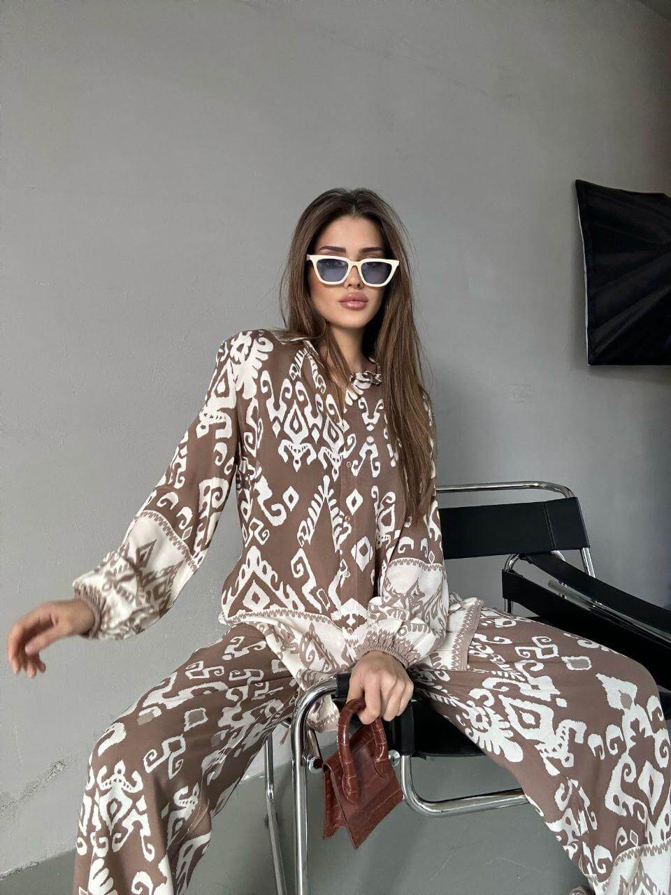 Ensemble Pour Femme À Motif top tendance 2024 marron et Beige