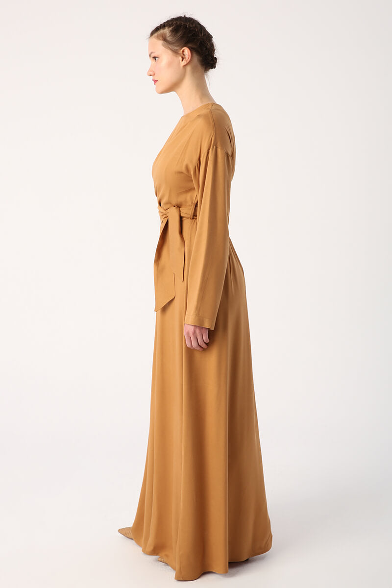 Robe Longue Taille Nouee Camel lestoore