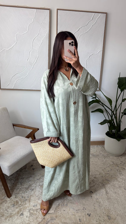 Robe longue fluide à relief floral Vert Claire