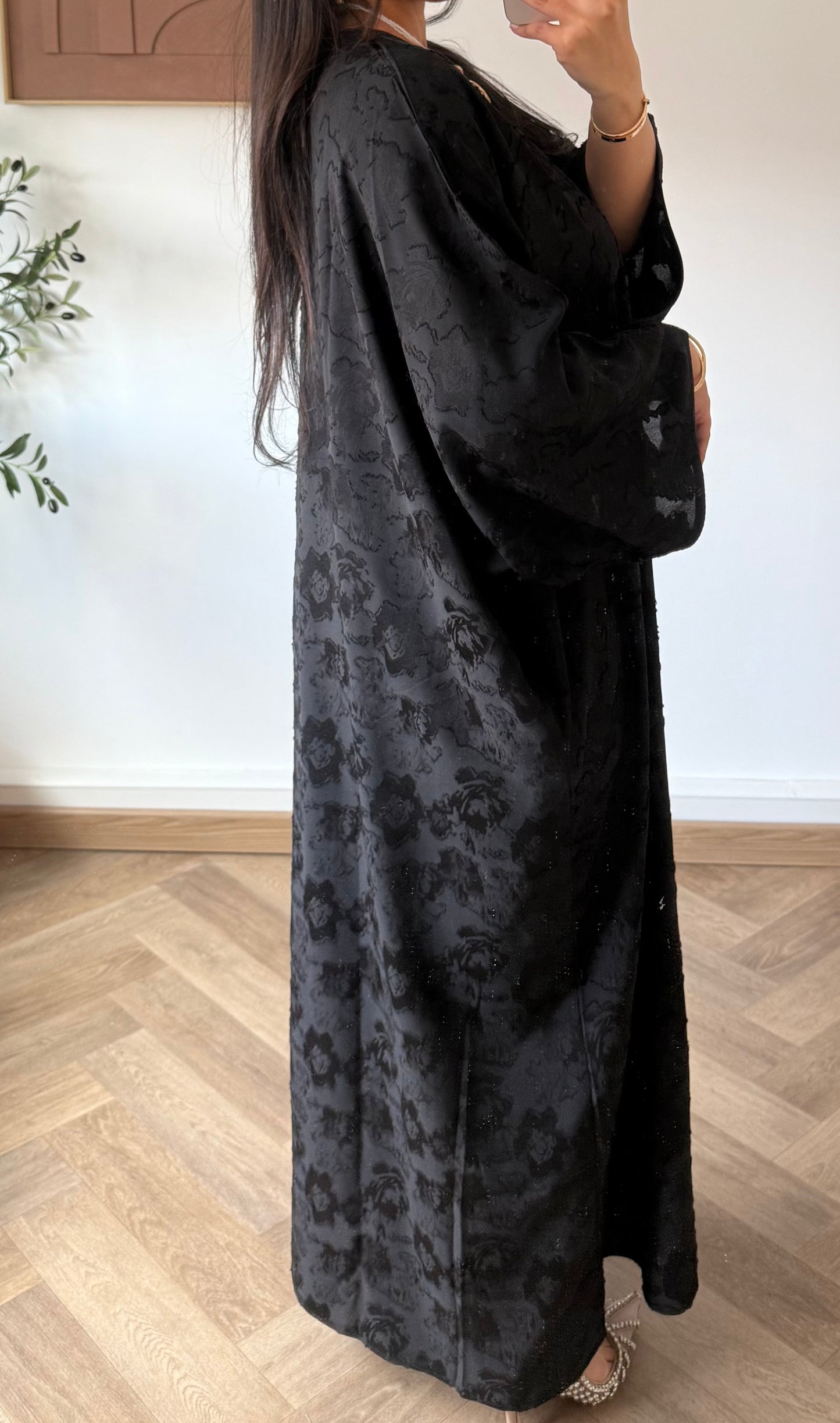 Robe large col V broderie nuageux Noir