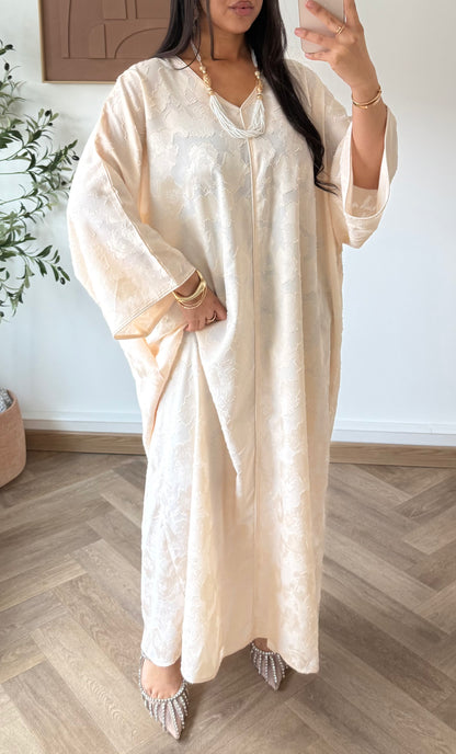 Robe large col V broderie nuageux Beige