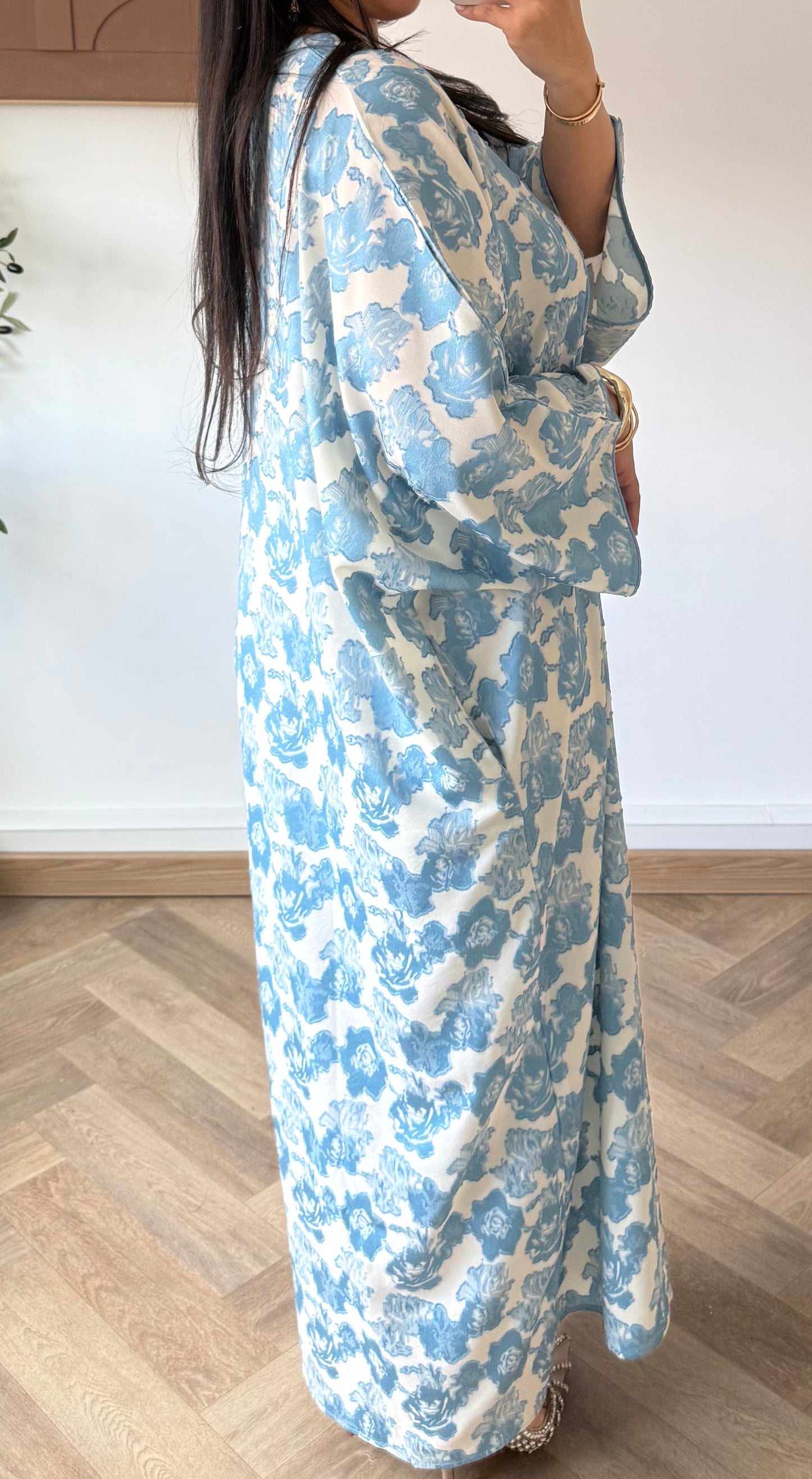 Robe large col V broderie nuageux Bleu