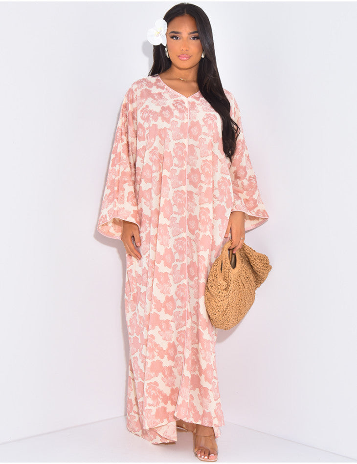 Robe large col V broderie nuageux Rose Pink