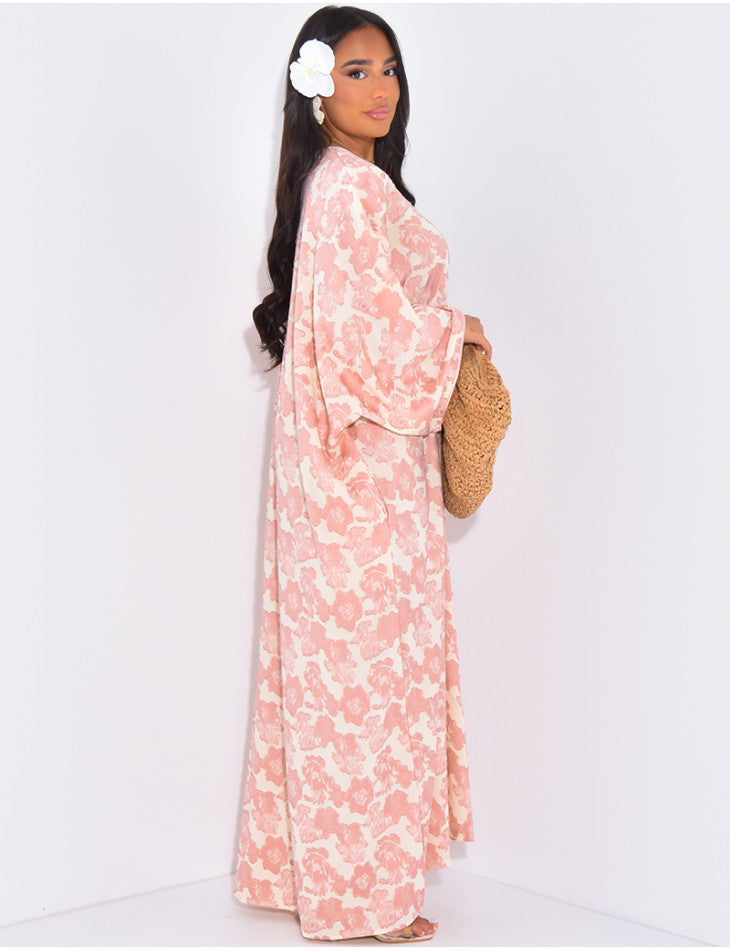 Robe large col V broderie nuageux Rose Pink