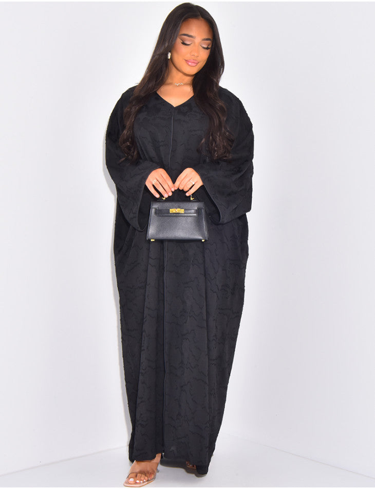 Robe large col V broderie nuageux Noir
