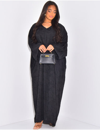 Robe large col V broderie nuageux Noir