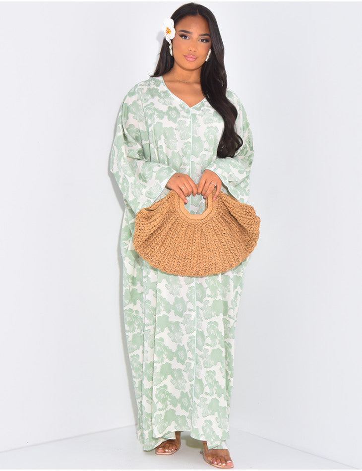 Robe large col V broderie nuageux Vert