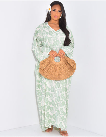 Robe large col V broderie nuageux Vert