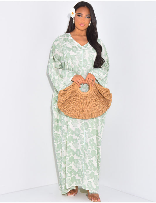 Robe large col V broderie nuageux Vert