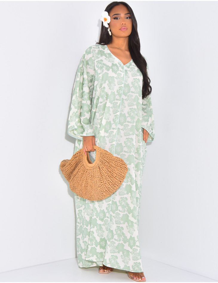 Robe large col V broderie nuageux Vert