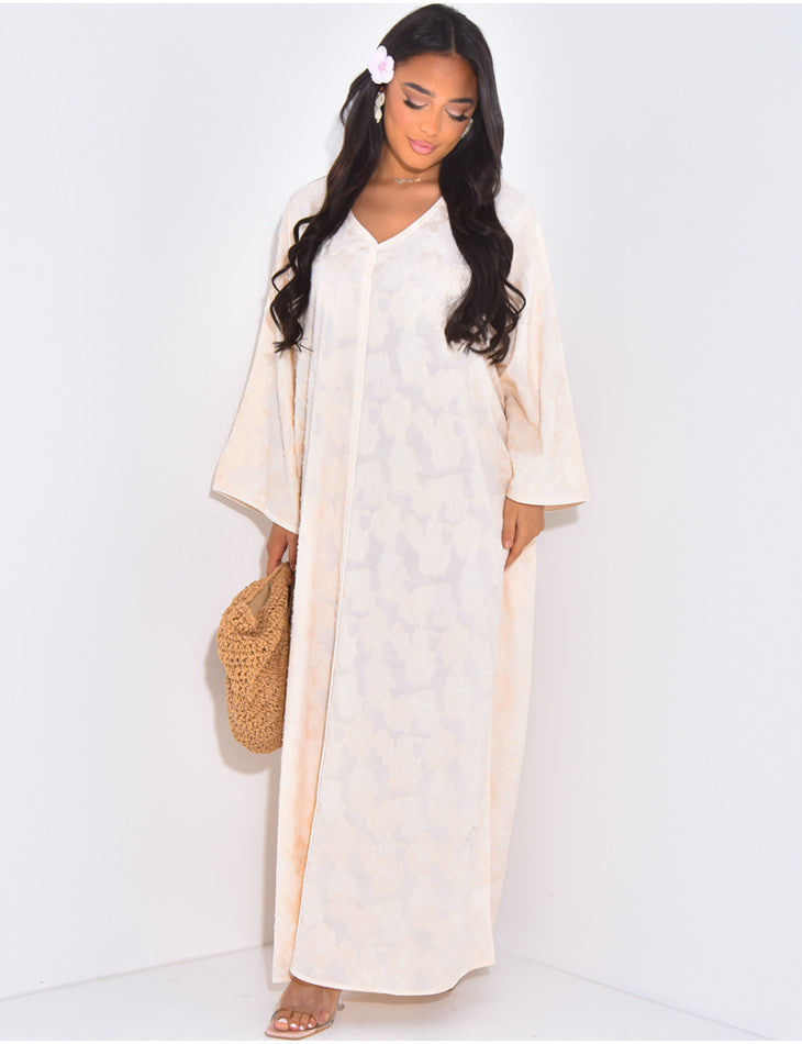 Robe large col V broderie nuageux Beige