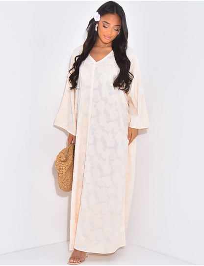 Robe large col V broderie nuageux Beige
