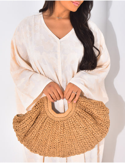 Robe large col V broderie nuageux Beige