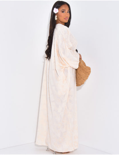 Robe large col V broderie nuageux Beige