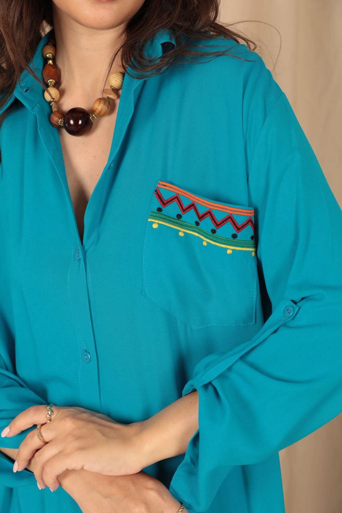 Robe Brodée Pour Femmes, Turquoise