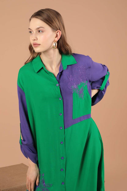 Gandora En Tissu Viscose Pour Femmes, Vert/Violet
