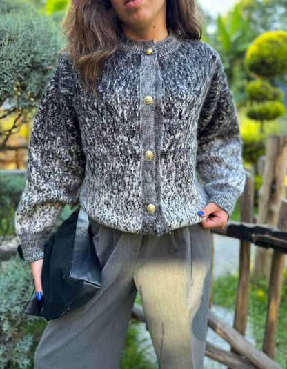 Cardigan en Mailles Tricot - Gris Dégradé