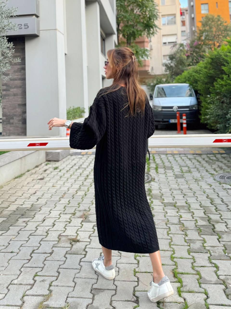 Robe Midi longue en maille torsadée  pour femmes - Noir