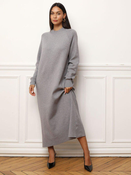 Robe pull longue et ample en maille - Gris clair