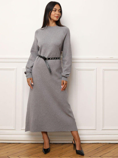 Robe pull longue et ample en maille - Gris clair