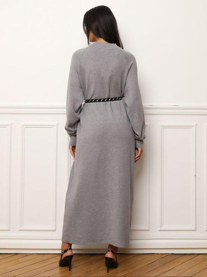 Robe pull longue et ample en maille - Gris clair