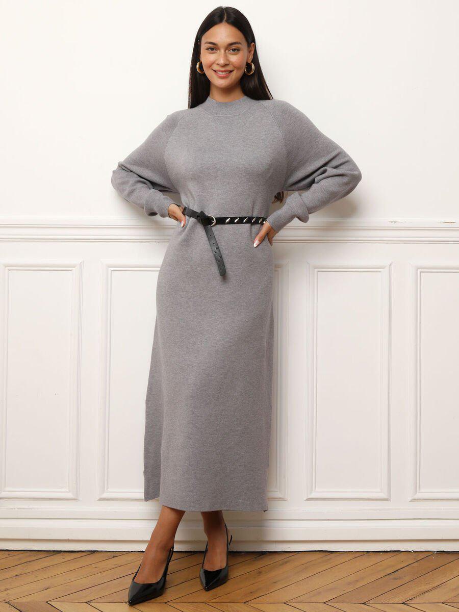 Robe pull longue et ample en maille - Gris clair