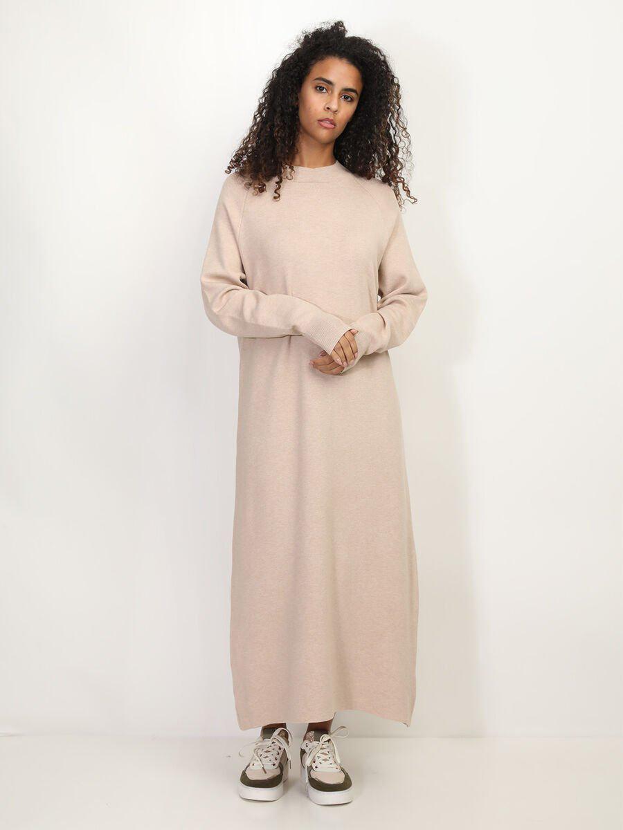 Robe pull longue et ample en maille - beige