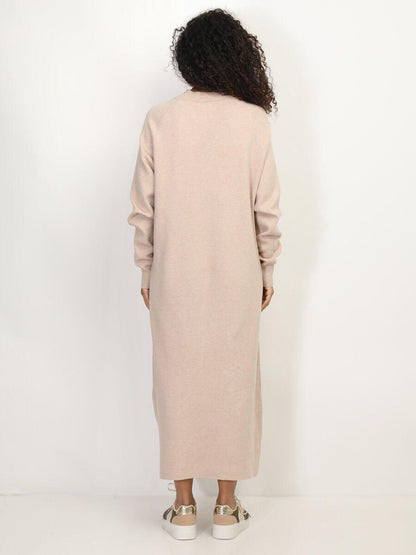 Robe pull longue et ample en maille - beige