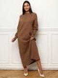 Robe pull longue et ample en maille - Camel