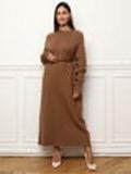 Robe pull longue et ample en maille - Camel