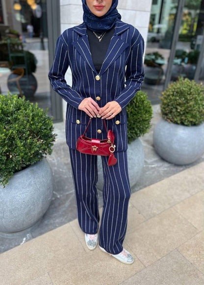 Ensemble Blazer et Pantalon à rayures bleu marine