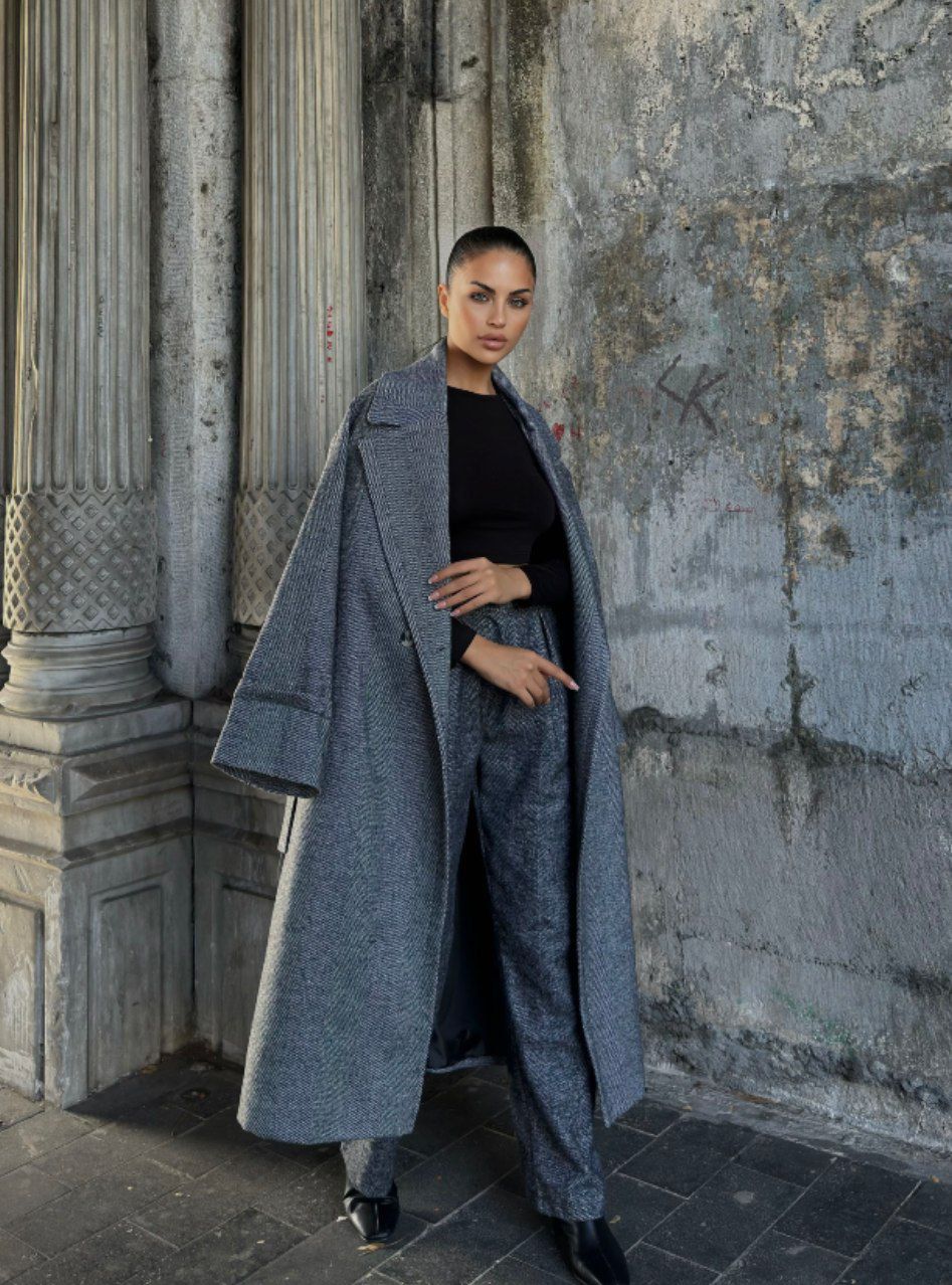 Manteau Oversize Tissé - Tendance Hiver 2025 - Modest et stylé - Gris