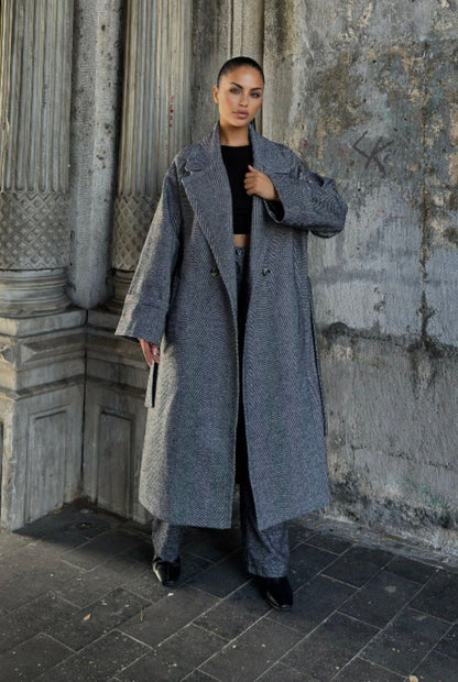 Manteau Oversize Tissé - Tendance Hiver 2025 - Modest et stylé - Gris