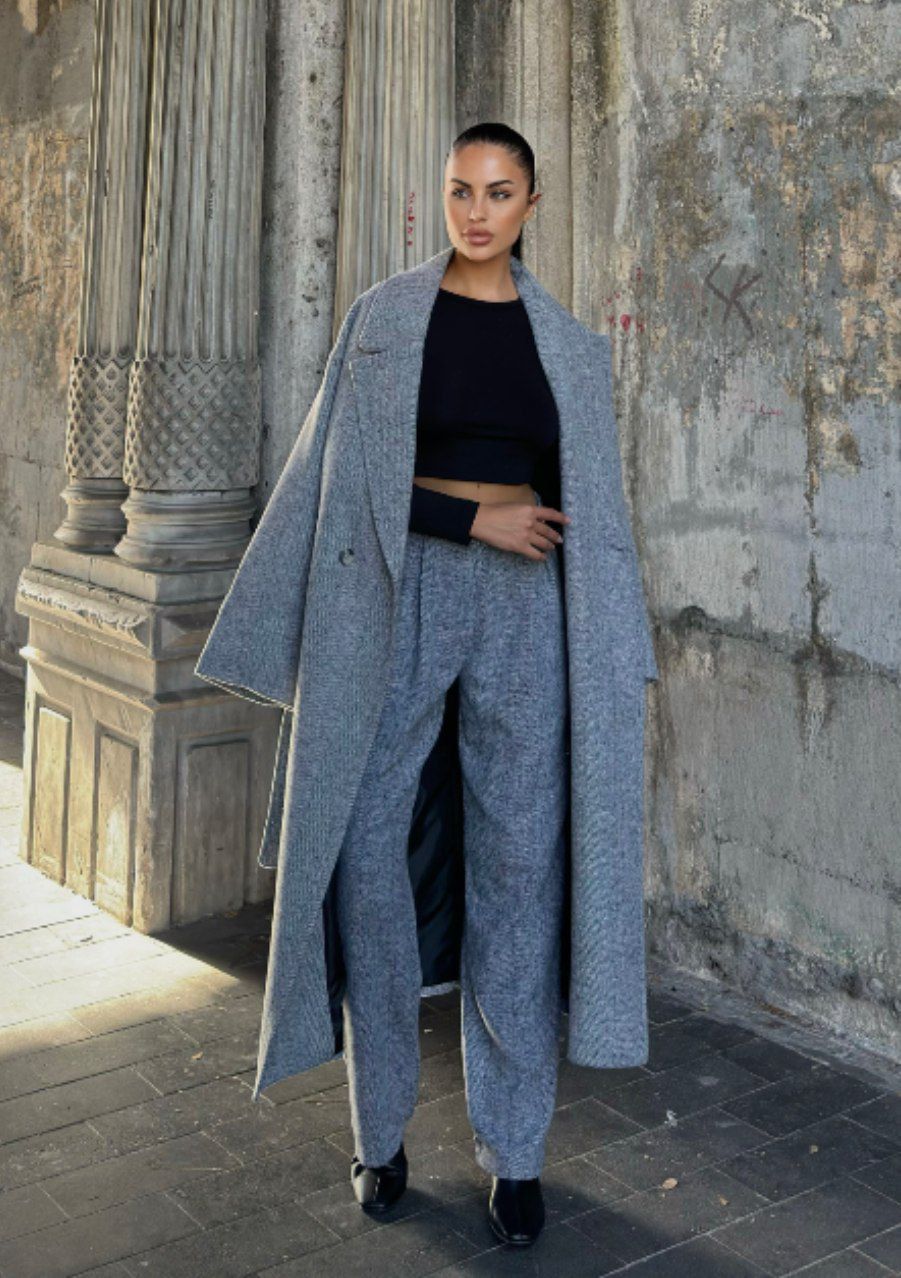 Manteau Oversize Avec Ceinture - Gris Clair - Tendance Hiver 2025