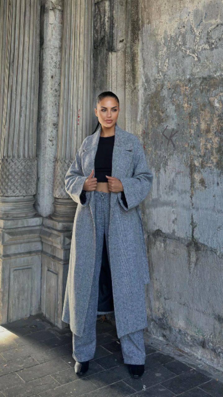 Manteau Oversize Avec Ceinture - Gris Clair - Tendance Hiver 2025