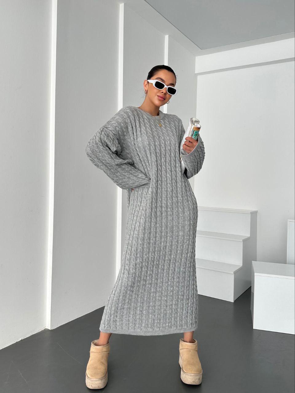 Robe midi longue en maille torsadée  pour femmes - Gris