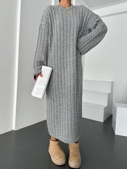 Robe midi longue en maille torsadée  pour femmes - Gris