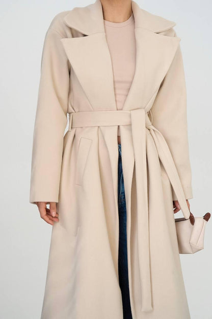 Manteau Oversize Avec Ceinture - Beige- Tendance Hiver 2025