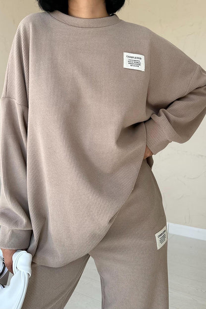 Ensemble Pull et Pantalon en Velours Côtelé Beige Taupe- Confort et Élégance pour Femmes